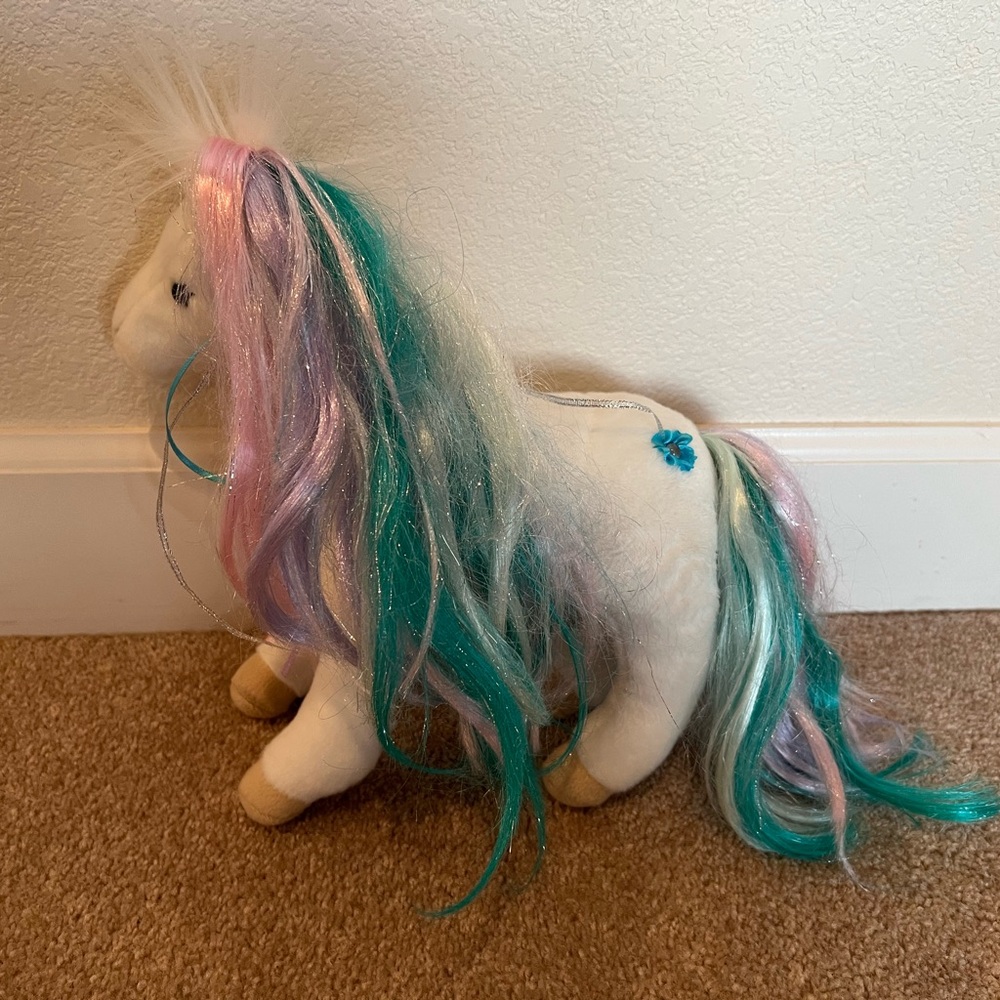 Plush Unicorn Stuffed Animal - White with Pink and Green Mane